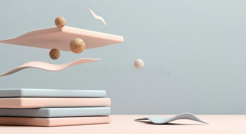 Surreal abstract composition with floating shapes and textures