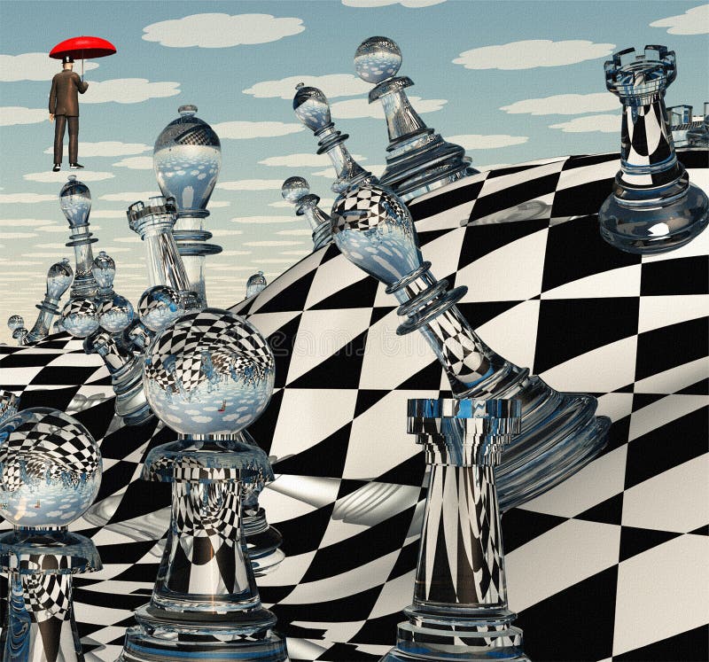 Cyber punk art of a chessboard in a city landscape