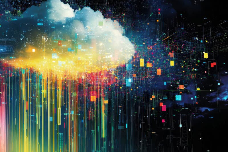 Surreal Cloud Computing Rain of Digital Data royalty free stock images