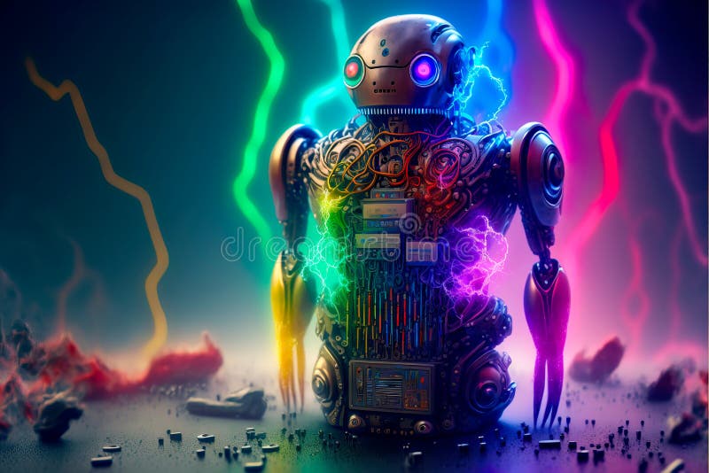 Surreal composition. Beautiful multicolored robot Generative AI vector illustration
