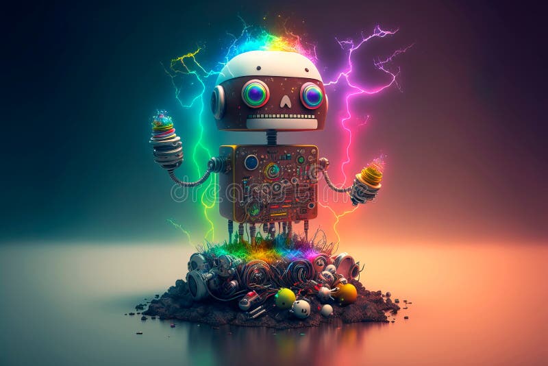 Surreal composition. Beautiful multicolored robot Generative AI stock illustration