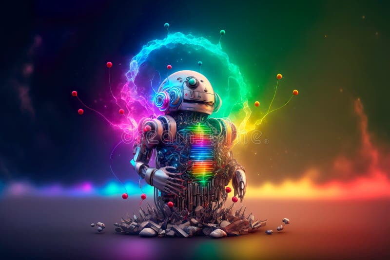 Surreal composition. Beautiful multicolored robot Generative AI royalty free illustration