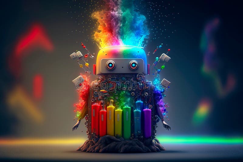Surreal composition. Beautiful multicolored robot Generative AI vector illustration