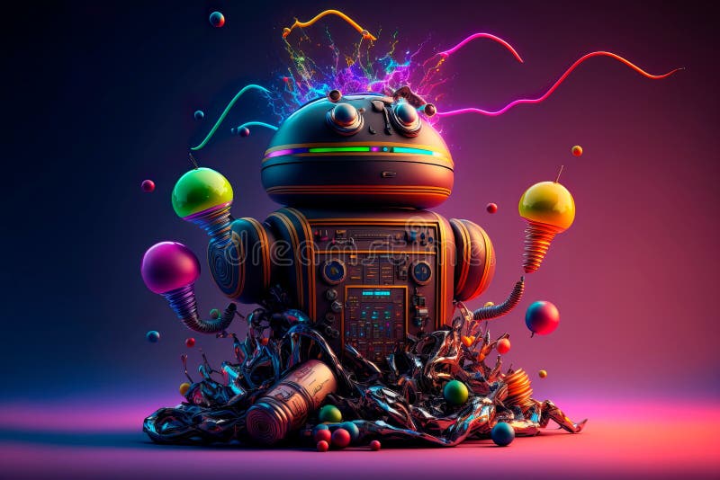 Surreal composition. Beautiful multicolored robot Generative AI royalty free illustration