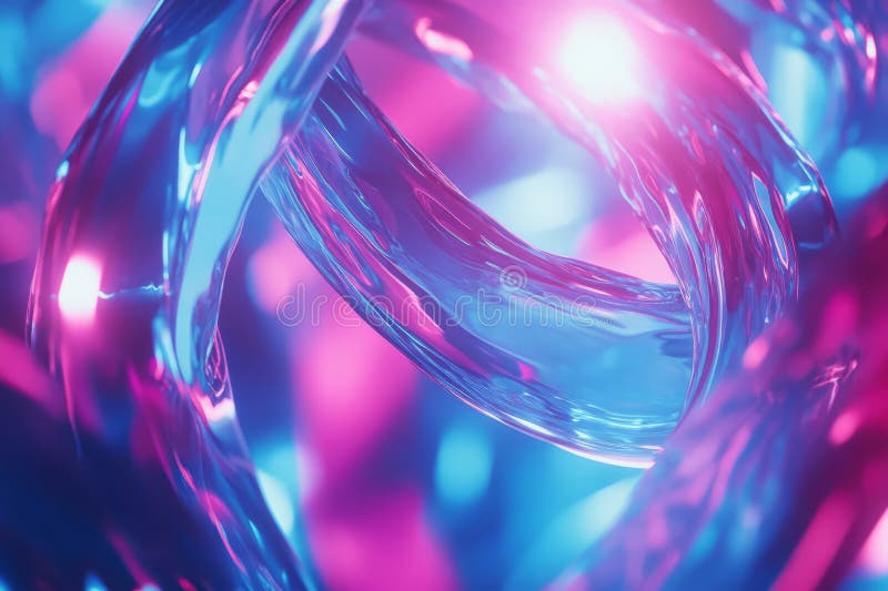 A surreal 3D abstract background with a vortex of luminous, twisting ribbons in radiant blue and royalty free stock photos