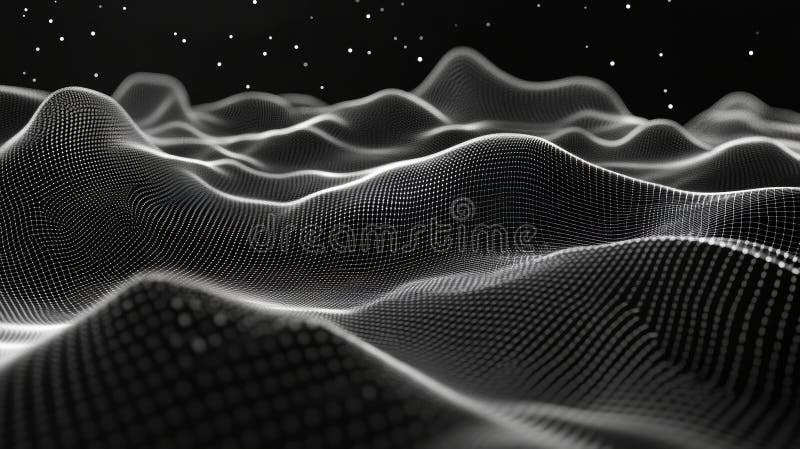 Surreal Data Flow Visualization with Bending Waves in Monochromatic Design for Artistic Inspiration stock illustration