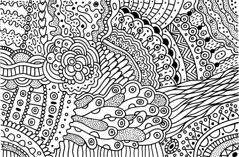 surreal doodle pattern for coloring book for adults coloring page with floral abstract motifs psychedelic texture zentangle stock vector illustration of organic ornament 194562559