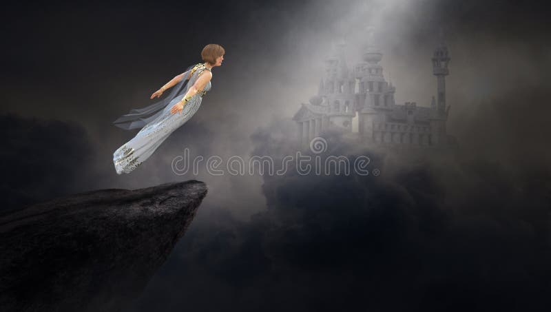 Surreal Fantasy Woman, Medieval Castle stock illustration Surreal Fantasy Woman, Medieval Castle stock illustration