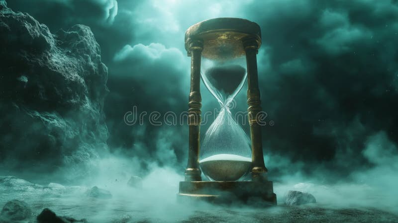 Surreal hourglass with reverse sand flow symbolizing inverted time concepts stock images