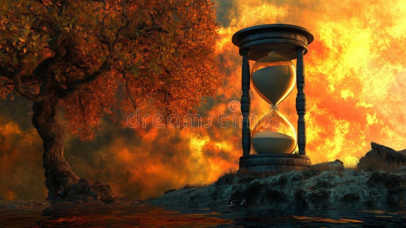 Surreal hourglass with reverse sand flow symbolizing inverted time concepts stock images
