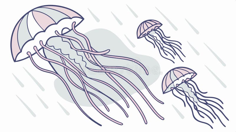 Surreal illustration of jellyfish floating with abstract rain elements vector design Generative AI vector illustration