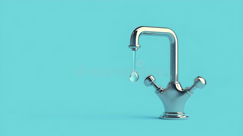 Inverted water tap floating in blue space. surreal concept, minimalist design. creative and imaginative artwork scene royalty free stock photography