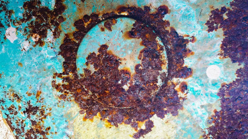 Surreal landscape image with a circular pattern, mixture of paints and layers of rust stock images