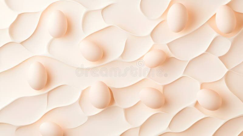 Surreal minimalist design featuring fluid wave-like patterns with smooth eggs. Suitable for modern aesthetics, product royalty free stock image
