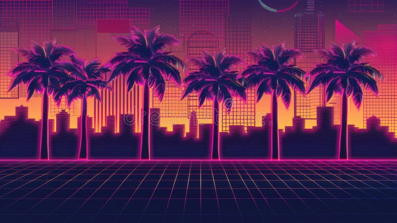 Surreal Retro-Futurism Cityscape with Neon Palms
