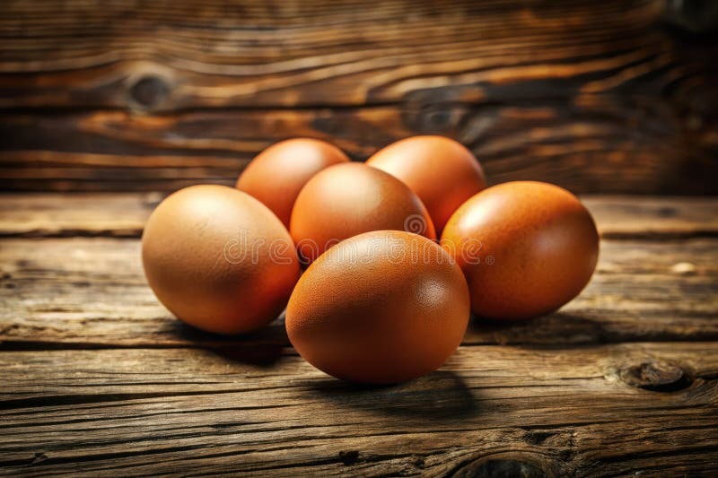 Surreala hönsägg på ett rustiskt träbord ett drömliknande liv för livsmedelfotografi och marknadsföring royaltyfri illustrationer