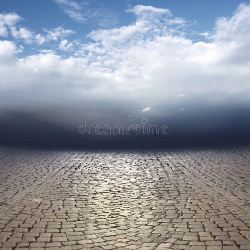 Beautiful surreal abstract cobblestones and cloudy sky landscape. Beautiful surreal abstract cobblestones and cloudy sky landscape