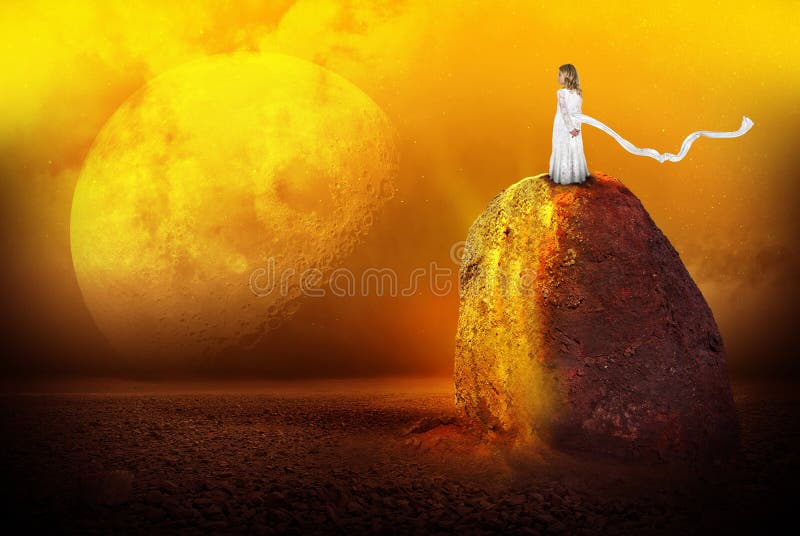 Surrealer ausländischer Planet, Mädchen, Fantasie, Zukunftsromane Surrealer ausländischer Planet, Mädchen, Fantasie, Zukunftsromane