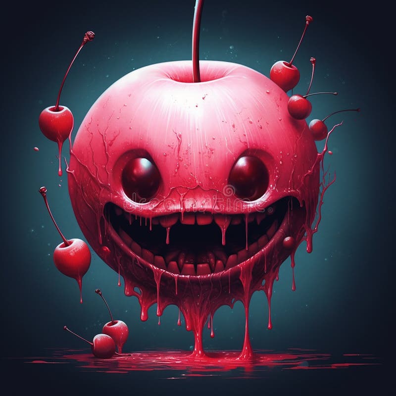Dripping cherry surrealistic imagery. Surrealistic, abstract, red cherry splash, dripping, imagery. Created using ai generative.