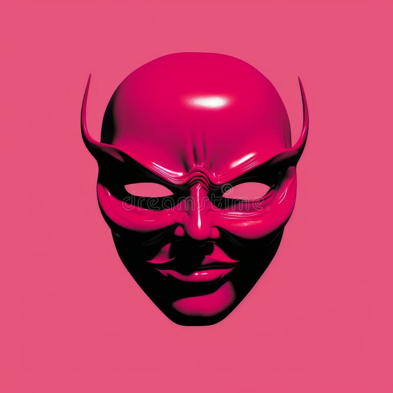 Ilustrarea surrealistă a măștii malefice în roz și negru vector illustration