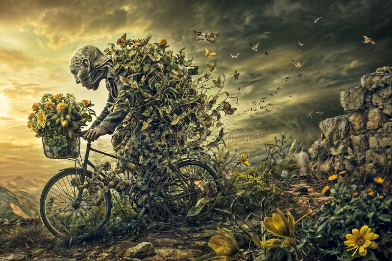 Surrealistyczna synteza przyrody rowerowej royalty ilustracja