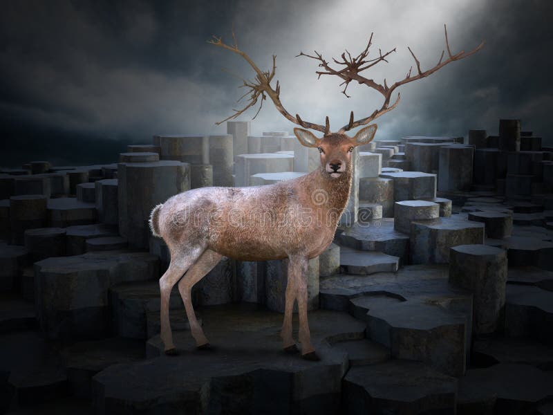Surrealistyczne poroże jelenia kosmitów krajobraz royalty ilustracja