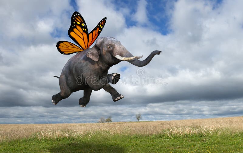 Surrealistyczny Monarchiczny motyl Uskrzydla słonia ilustracja wektor Surrealistyczny Monarchiczny motyl Uskrzydla słonia ilustracja wektor