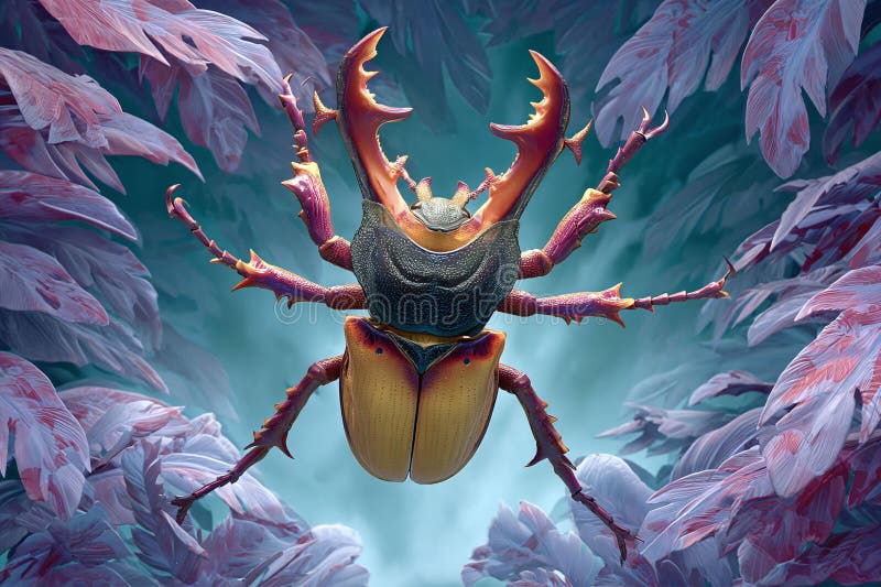 Surrealne zamknięcie chrząszcza w fantastycznym scenie. przywołuje ciekawość do władzy i ukrytych światów. Idealny dla ilustracja wektor