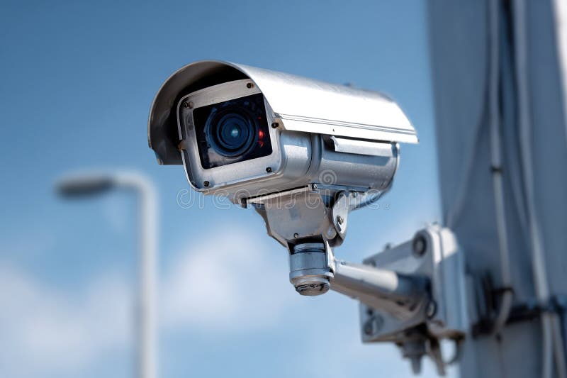 A surveillance camera is installed on the facade of the building. Security systems use IP video surveillance technology. Old cctv monitor stock images, royalty-free photos and pictures