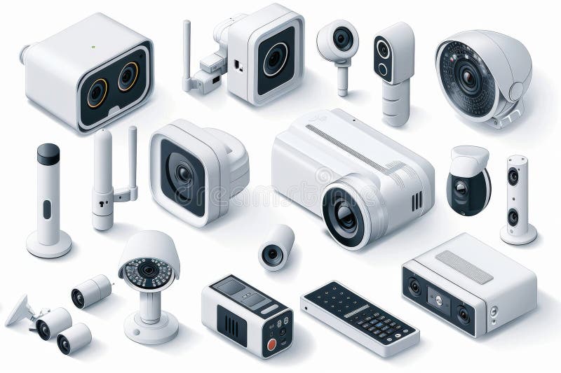 Camere de supraveghere cu monitorizare electronică care integrează alerte prin e-mail care asigură blocarea digitală și transmisia vector illustration