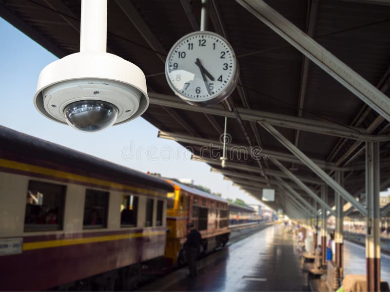 Surveillance Security Camera or CCTV in Shopping Mall Stock Photo