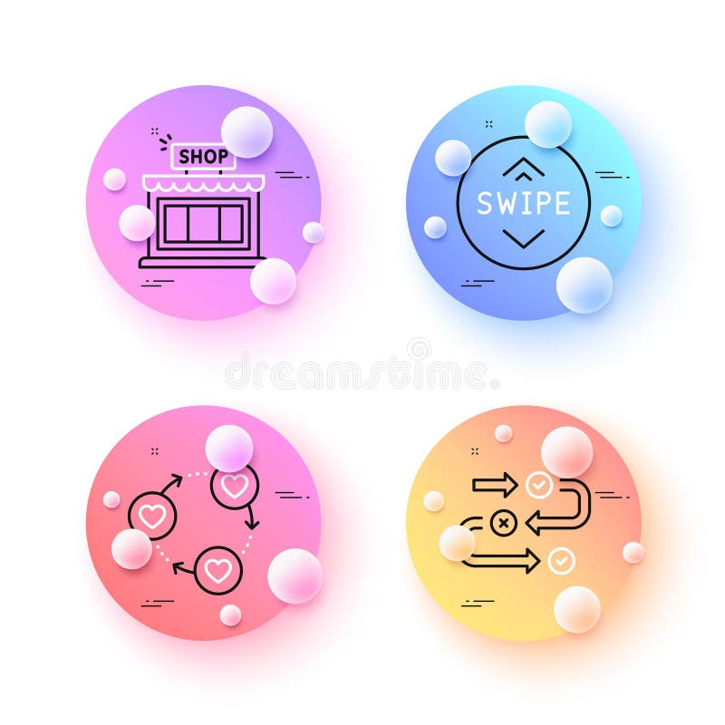 Survey progress, Swipe up and Friends community minimal line icons. For web application, printing. Vector stock illustration