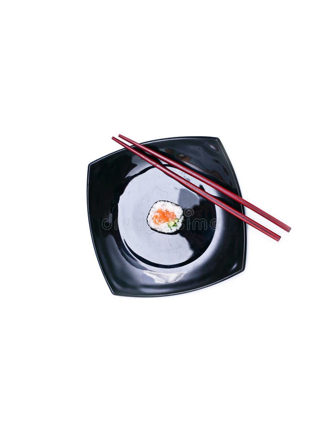 Sushi on black plate stock photo. Image of good, black 17990800