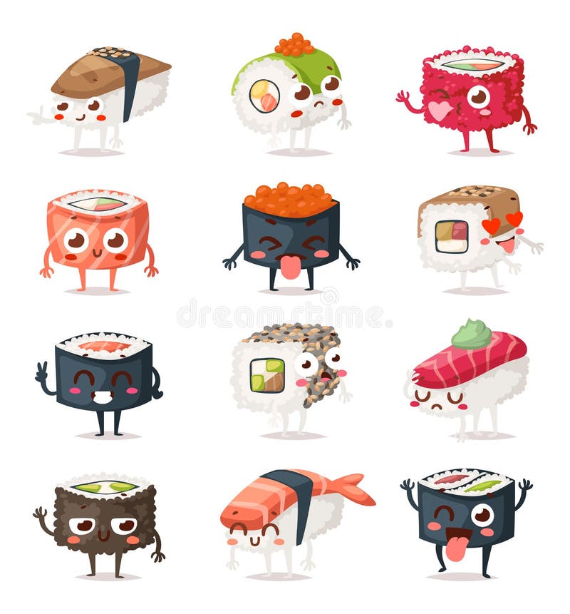 Sushi characters vector set. royalty free illustration Sushi characters vector set. royalty free illustration