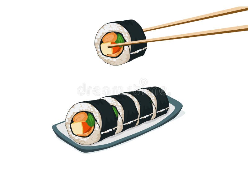 Seamless Sushi on White Background. Close Up Japanese Food Anime Drawing.  Stock Illustration - Illustration of isolated, japan: 219814207