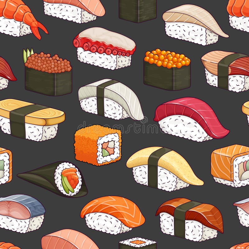 Sushi con saldature. vettore tradizionale di origine giapponese illustrazione vettoriale