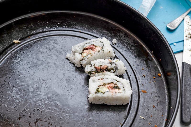 Sushi Covered with Rice Lies on a Baking Dish Stock Photo Image of