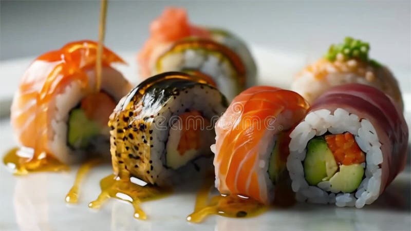 Sushi culinary Delight délicieux rouleaux de sushi astucieusement arrangés et débordant d'ingrédients frais et vibrants séduisent illustration stock