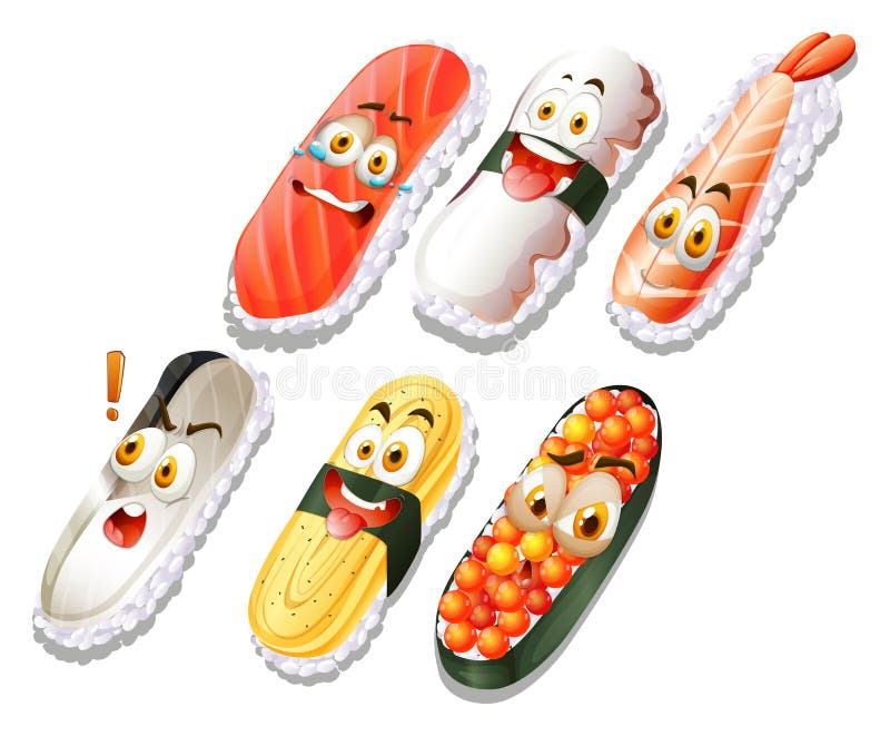 Sushi eingestellt mit Gesichtern stock abbildung Sushi eingestellt mit Gesichtern stock abbildung