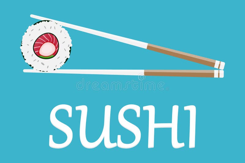 Sushi geïsoleerd Japan met twee stokken Vlak de stijlontwerp van het sushiembleem Restaurant Japans, Aziatisch voedsel stock illustratie Sushi geïsoleerd Japan met twee stokken Vlak de stijlontwerp van het sushiembleem Restaurant Japans, Aziatisch voedsel stock illustratie