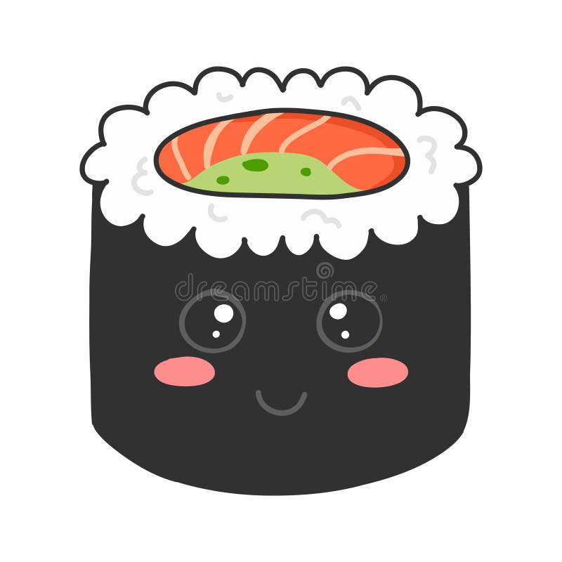 Sushi in Kawaii Style. Cute Japanese Sushi with a Smile. Vector ...