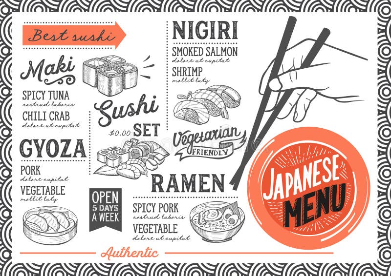 Sushi menu restaurant, food template.