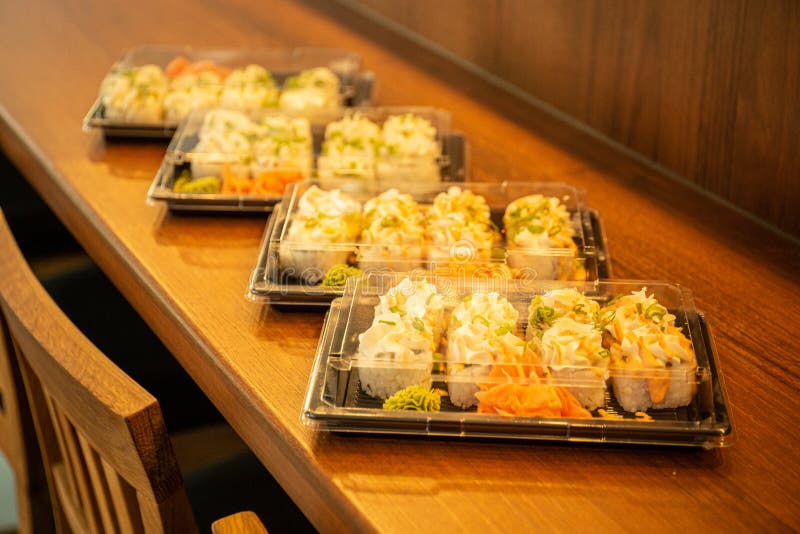 Sushi Packed and Ready for a Delivery with Sushi Stock Photo Image of buying, delivery 182780538