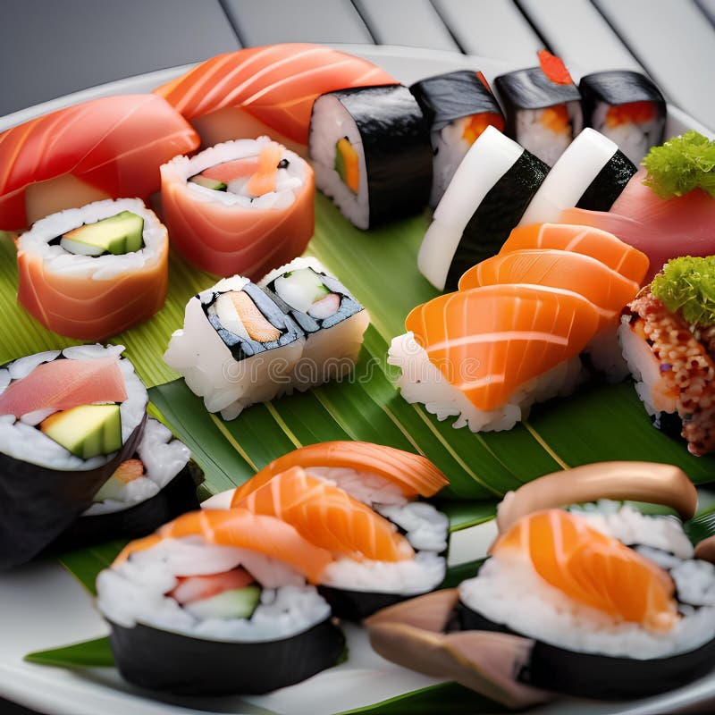 A Sushi Platter Arranged in an Artistic Pattern3 Stock Illustration