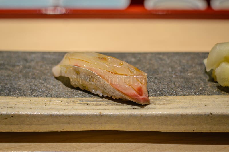 Sushi Raw Fish on Rice Served on a Plate Stock Image Image of food