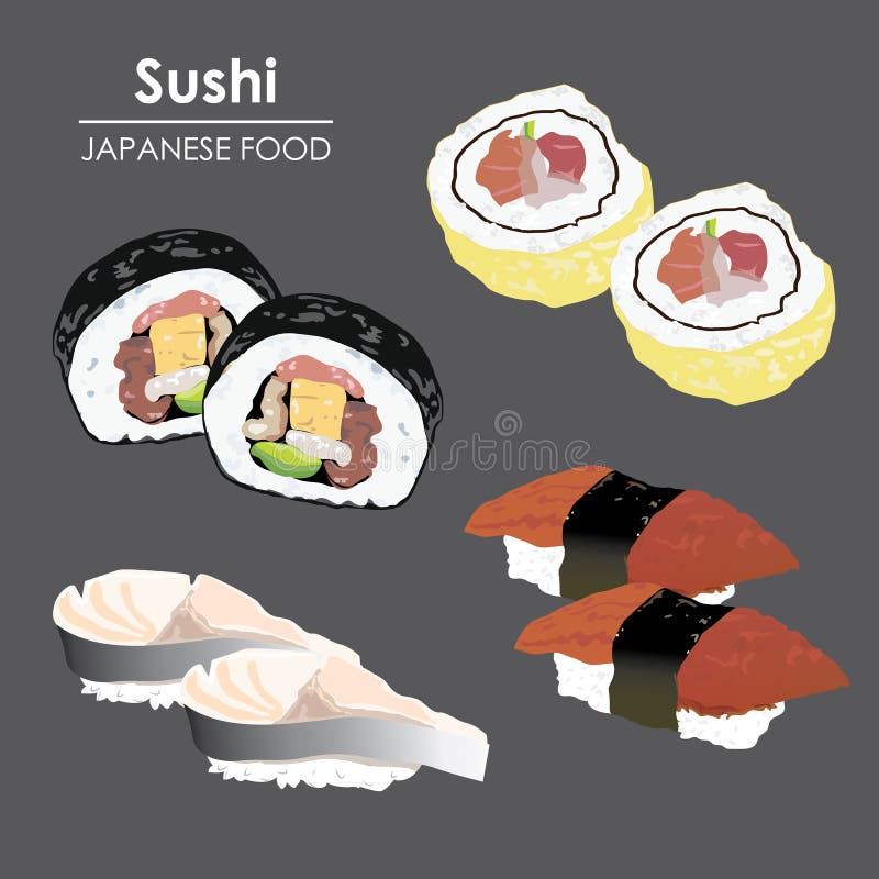 Sushi Roll Food Japanese Menu Rice Seafood Illustration Vector Cartoon