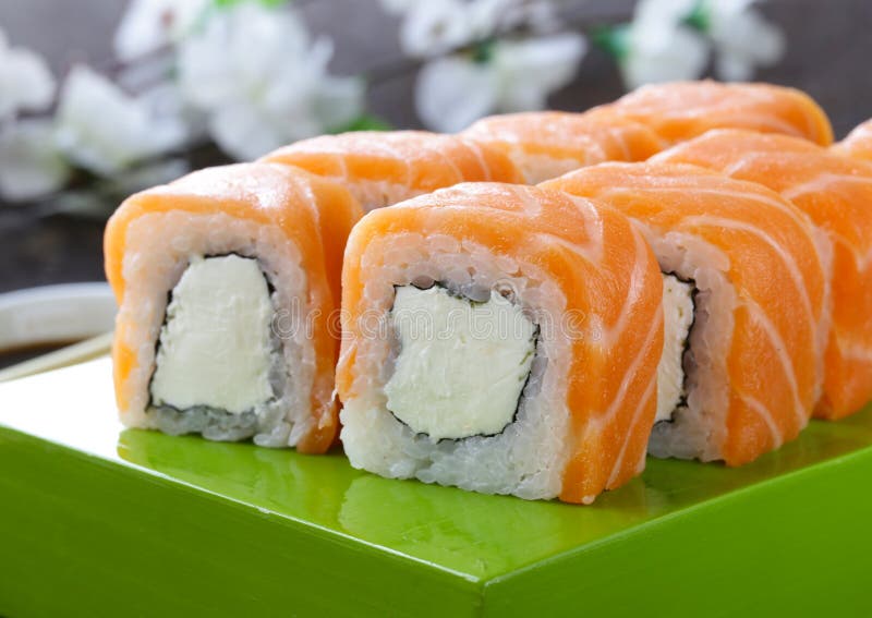 Sushi Roll with Salmon and Philadelphia Cheese Stock Image Image of