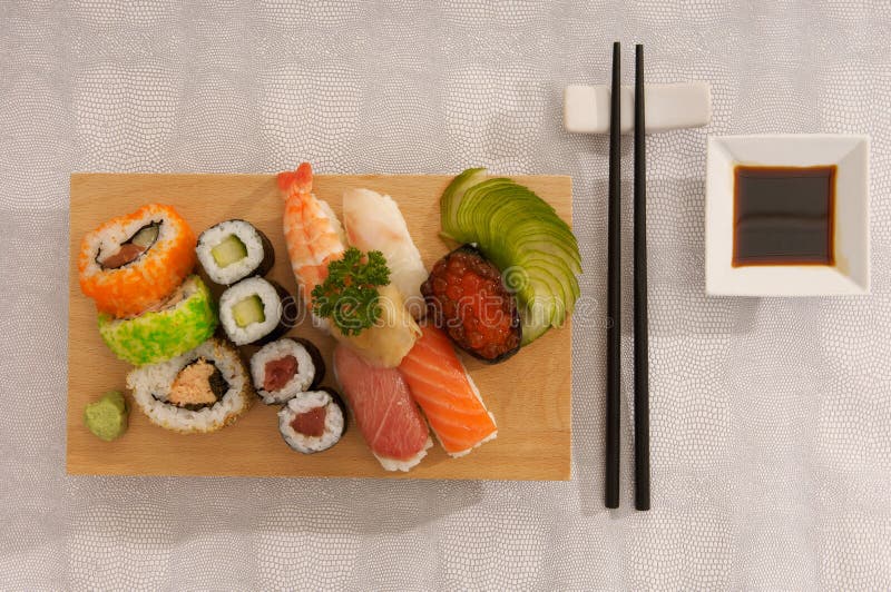 Sushi Roll With Salmon And Shrimp Tempura Stock Photo ...