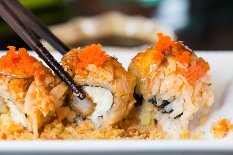 Sushi Roll with Salmon and Shrimp Tempura Stock Photo Image of