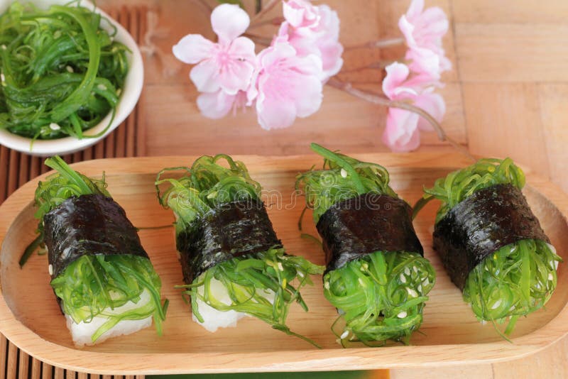 Sushi Roll and Seaweed Salad is Delicious. Stock Image Image of diet